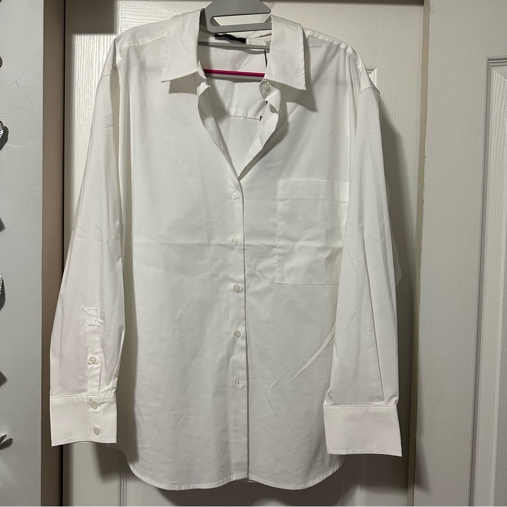 Tahari women’s white long sleeve button up top shirt size XL